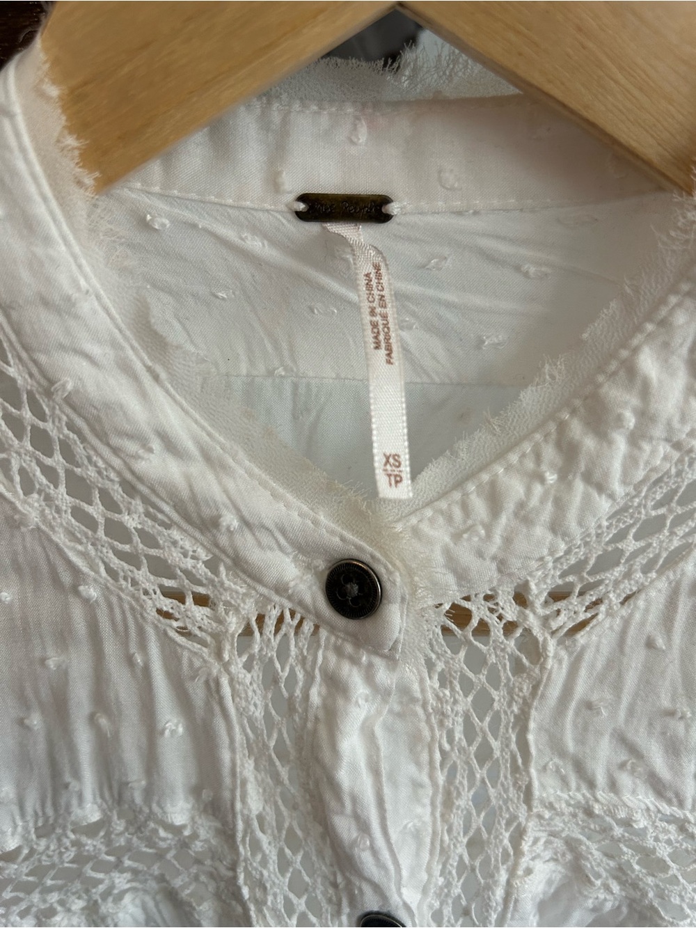 Free People White Swiss Dot Crochet Trim Button-Front Blouse - Picture 7 of 9